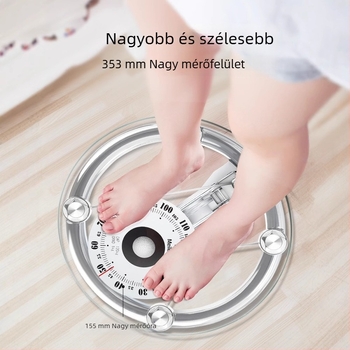 Háztartási üveg mechanikus mérleg, átlátszó panel, kör alakú, 120 kg kapacitás.