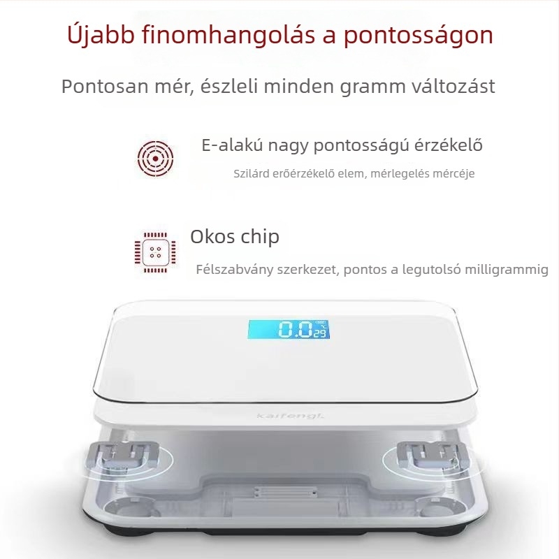 OPPELSCALE edzett üvegből készült elektronikus testsúlymérő LCD-kijelzővel, max. 180 kg, 2x AAA tápegység, könnyed luxus stílus
