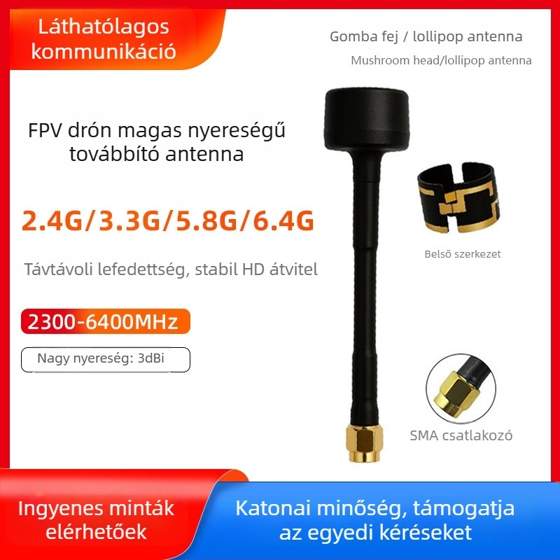 FPV drón antenna, magas nyereséggel, gombafej / lollipop stílus, quadkopterhez és modell repülőkhöz
