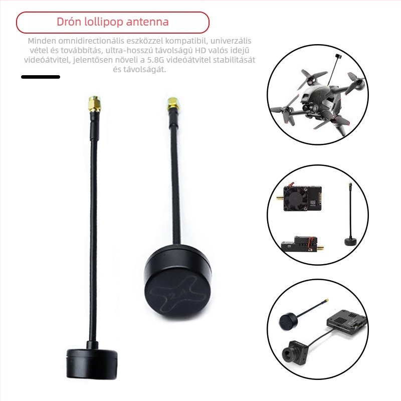 FPV drón antenna, magas nyereséggel, gombafej / lollipop stílus, quadkopterhez és modell repülőkhöz