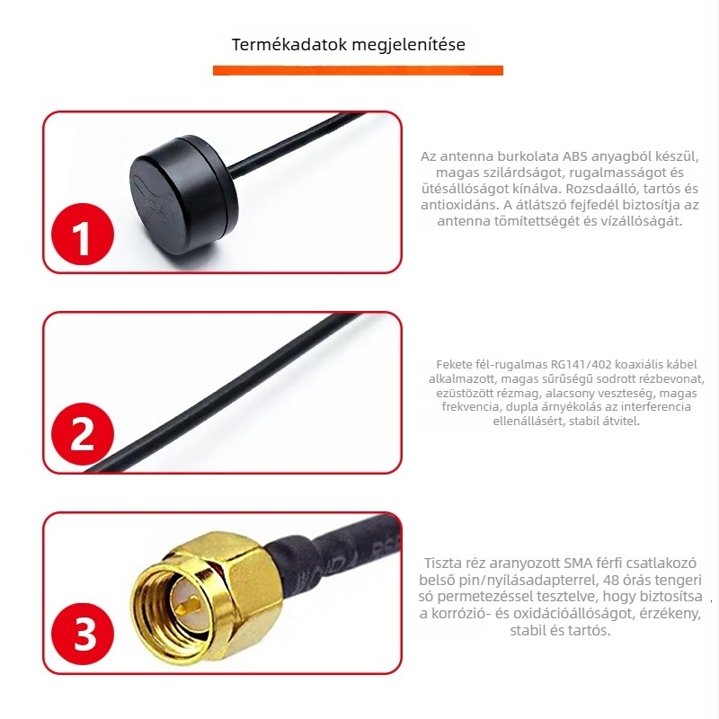 FPV drón antenna, magas nyereséggel, gombafej / lollipop stílus, quadkopterhez és modell repülőkhöz