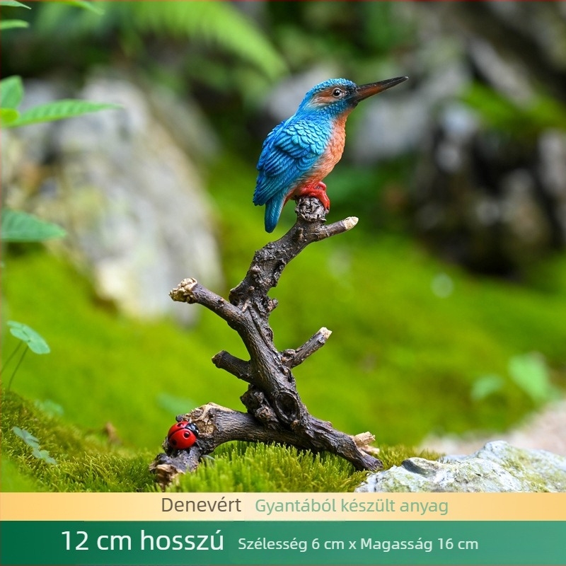 Kingfisher gyanta mikrotáj dísz kerthez, pásztorális stílus, gyanta kézműves, kartoncsomagolás
