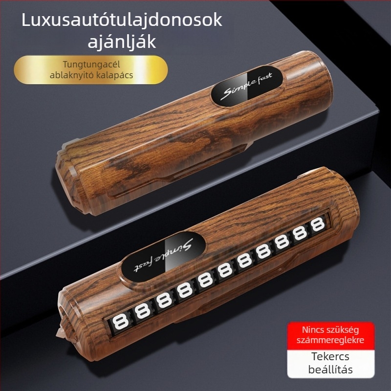 Gépjármű vészhelyzeti eszköz: ideiglenes parkolási telefonszám tábla díszdarab és üvegfúró ütő; modell 9988, eredet Kína, logó nyomtatás lehetséges, testreszabás