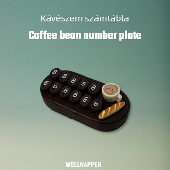 Diófából készült, vintage autódísz kávébab motívummal és ideiglenes parkolási számmal