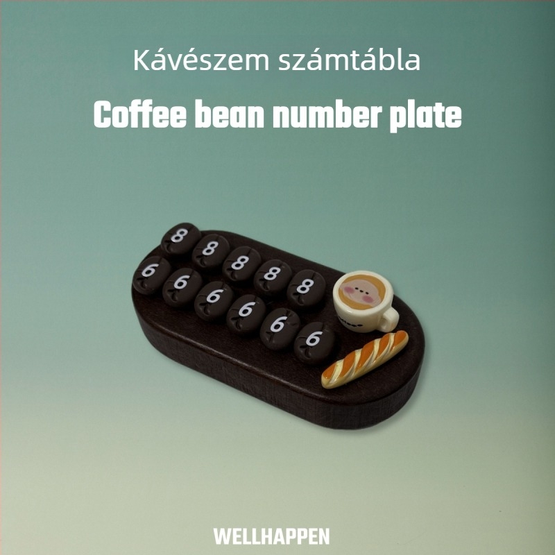 Diófából készült, vintage autódísz kávébab motívummal és ideiglenes parkolási számmal