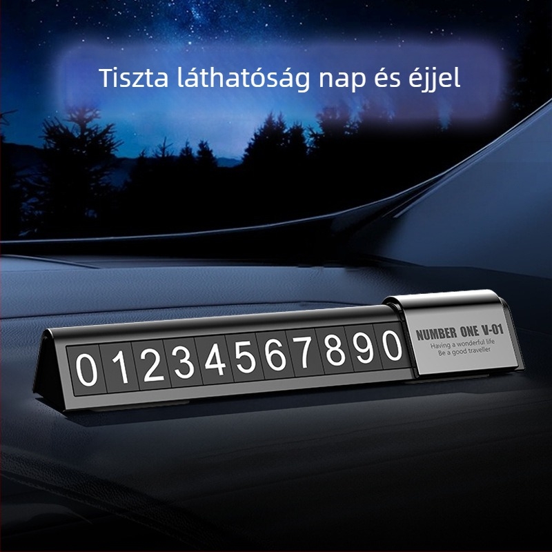 Autós dekoráció – parkoló telefonszám tábla – Modell V01, Anyag: Műanyag, Testreszabás elérhető, Nyomtatott logó