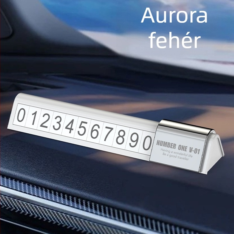 Autós dekoráció – parkoló telefonszám tábla – Modell V01, Anyag: Műanyag, Testreszabás elérhető, Nyomtatott logó