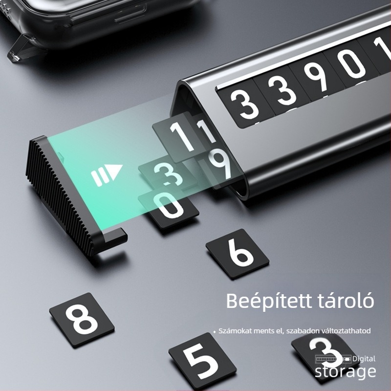 Fém ideiglenes parkolási jel telefonszámmal, mozgatható autó számára számplakett, rejtett funkció, mágneses, modell Vlb, logó nyomtatás elérhető