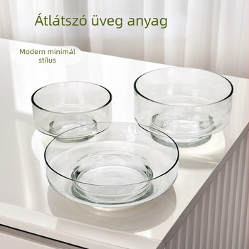 Átlátszó üveglap gyertyatartó, alapja fa- és kerámiás alappal, hidropónikus mini táj sukulentákkal, kézzel készített, modern minimalist dizájn