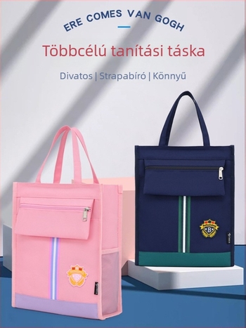 Oxford anyagból készült iskolai táska cipzárral – ultra könnyű, csíkos mintával, általános iskolás használatra