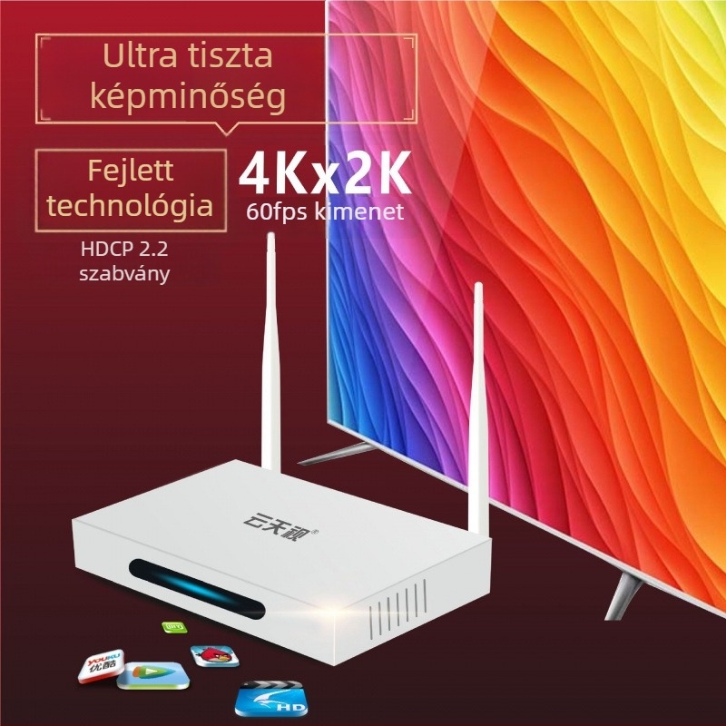 Yuntianshi V7 Android 4K hangvezérelt set-top box, 8‑magos CPU, 8GB RAM, 128GB tárhely, Bluetooth és Wi‑Fi