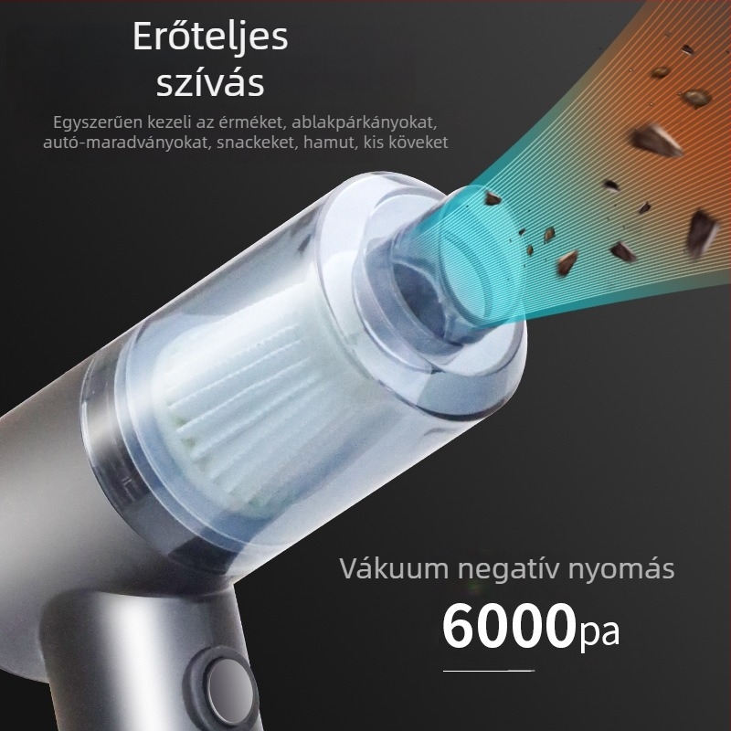 Kézi, vezeték nélküli porszívó, 5500 Pa szívóerő, 45 W, 3,7 V, újratölthető