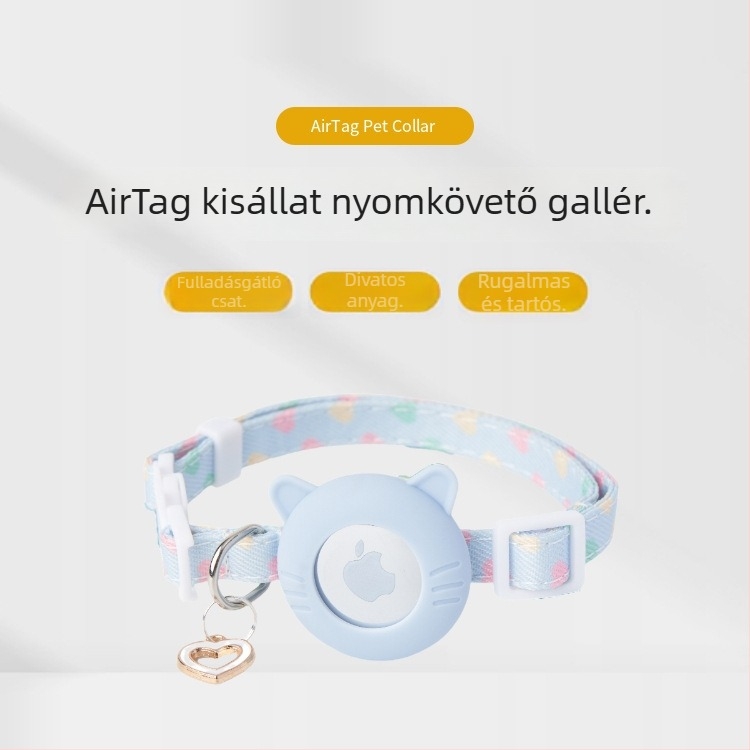 AirTag védőtok macska nyakörvéhez, anti-lost nyomkövetés és szabályozható fulladás elleni védelem