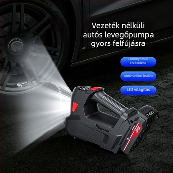 Vezeték nélküli autógumi-szivattyú digitális kijelzővel, LED világítással, 12V, 120W, 3 m hosszú kábel