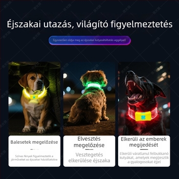 Kutyanyakörv fényes éjszakai sétákhoz – monokróm minta, műanyag anyag, univerzális, rajzfilm stílus