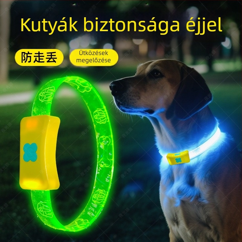 Kutyanyakörv fényes éjszakai sétákhoz – monokróm minta, műanyag anyag, univerzális, rajzfilm stílus