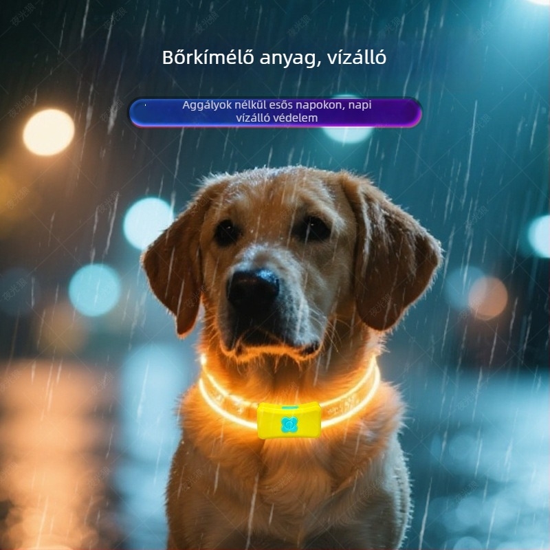 Kutyanyakörv fényes éjszakai sétákhoz – monokróm minta, műanyag anyag, univerzális, rajzfilm stílus