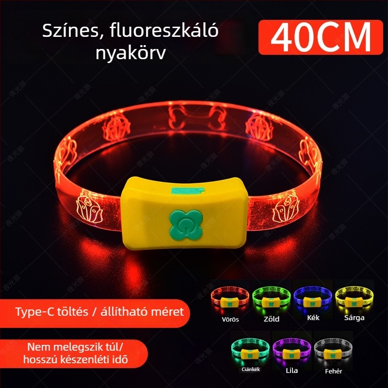 Kutyanyakörv fényes éjszakai sétákhoz – monokróm minta, műanyag anyag, univerzális, rajzfilm stílus