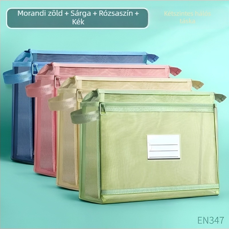 Kétoldalas tanulótáska, nagy kapacitású könyv- és dokumentumtáska, átlátszó hordozható tároló a vizsgalapok számára, nejlon, zárt