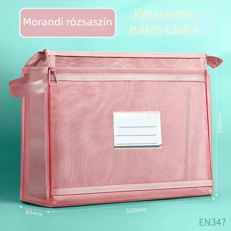 Kétoldalas tanulótáska, nagy kapacitású könyv- és dokumentumtáska, átlátszó hordozható tároló a vizsgalapok számára, nejlon, zárt