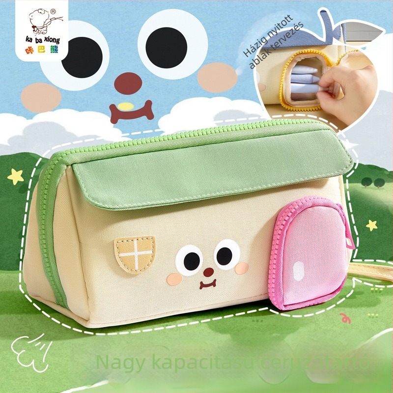 Ház formájú tolltartó, Kappa Bear márka, Oxford anyag, textil stílus, általános célú