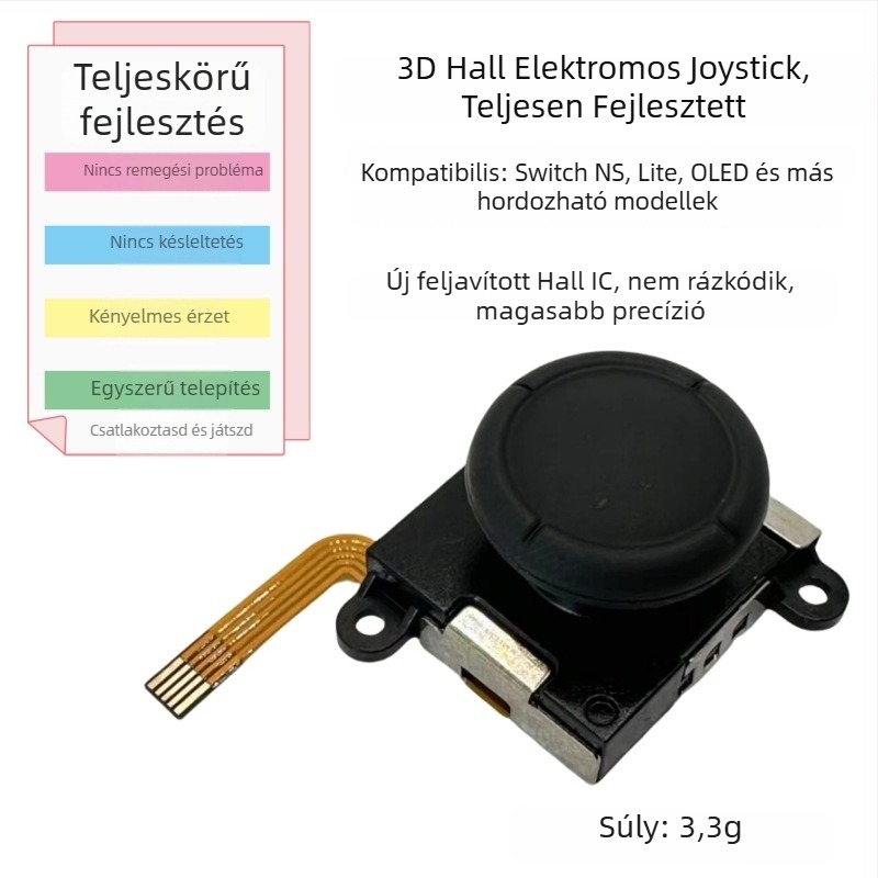 Nintendo Switch Hall-érintés joystick, kompatibil Switch/NS Lite/OLED — csatlakozás Socket, FPC anyag, súly 2 g