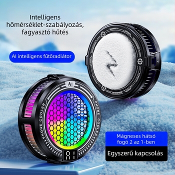TL10 okostelefon-hűtő AI hőmérséklet-szabályozással, Type-C csatlakozás, 9V energia, anyag: ABS + alumíniumötvözet + hővezető szilikon