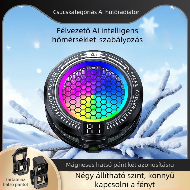 TL10 okostelefon-hűtő AI hőmérséklet-szabályozással, Type-C csatlakozás, 9V energia, anyag: ABS + alumíniumötvözet + hővezető szilikon