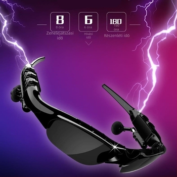 Kerékpározáshoz készült okos Bluetooth szemüveg polarizált lencsékkel és zenelejátszással, Modell 368, Akkumulátor 120, Hatótáv 10 m