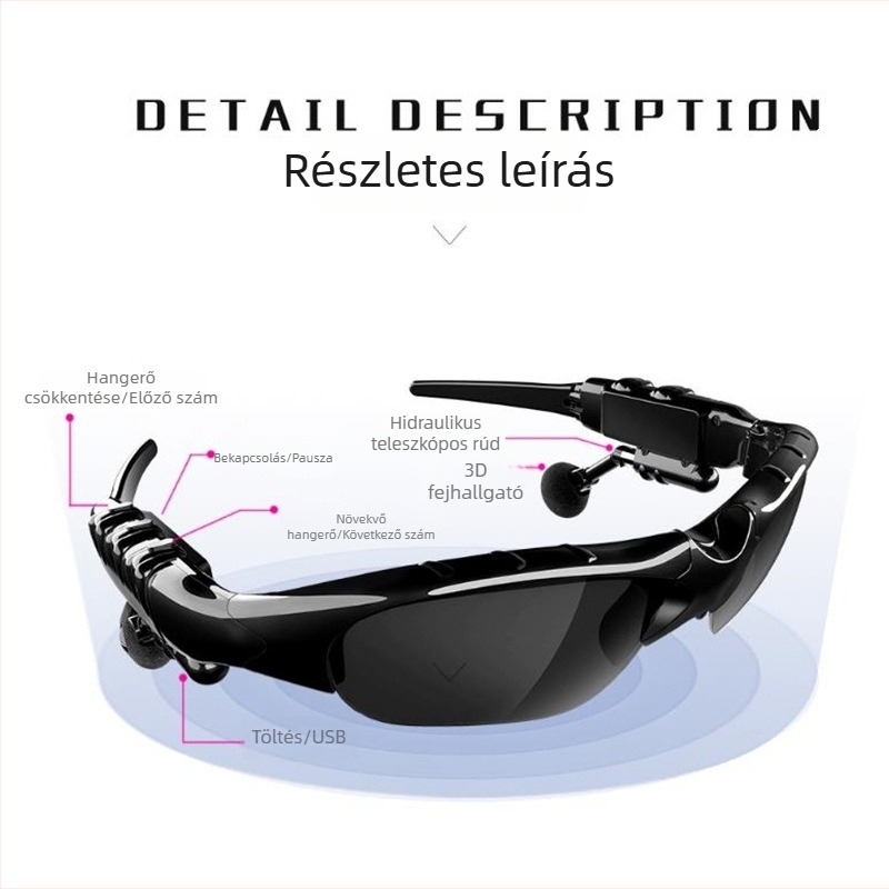 Kerékpározáshoz készült okos Bluetooth szemüveg polarizált lencsékkel és zenelejátszással, Modell 368, Akkumulátor 120, Hatótáv 10 m