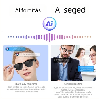 AI fordítással és kép felismeréssel ellátott okos szemüveg, 8 MP kamera, 32 GB tárhely, 39 g súly, fejre szerelhető, érintéses és gombos vezérlés, Android és iOS kompatibilis