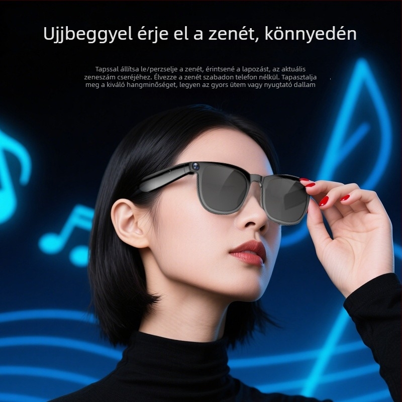 AI fordítással és kép felismeréssel ellátott okos szemüveg, 8 MP kamera, 32 GB tárhely, 39 g súly, fejre szerelhető, érintéses és gombos vezérlés, Android és iOS kompatibilis