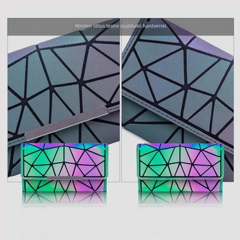 Férfi hosszú PU bőr pénztárca, geometriai mintázat, fényes, városi minimalist stílus