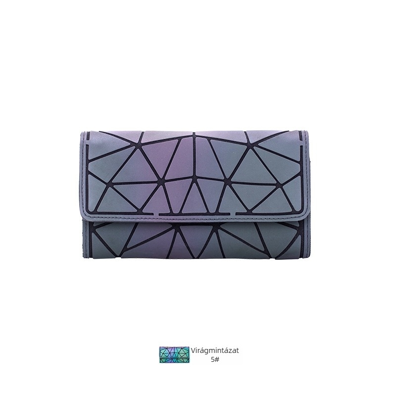 Férfi hosszú PU bőr pénztárca, geometriai mintázat, fényes, városi minimalist stílus