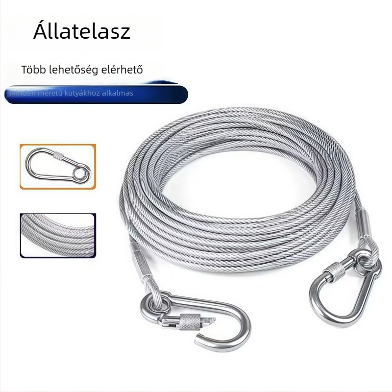 Kutyapóráz acélhuzalból, erős, nem nyújtható, harapásálló, nagy, kis és közepes méretű kutyáknak