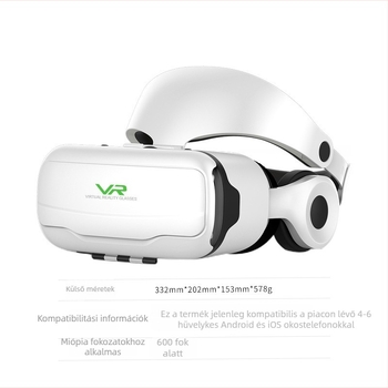 G02ef okos VR szemüveg – fejhez rögzíthető, videó bemenet okostelefonról, felbontás 720–1080, 3D virtuális valóság