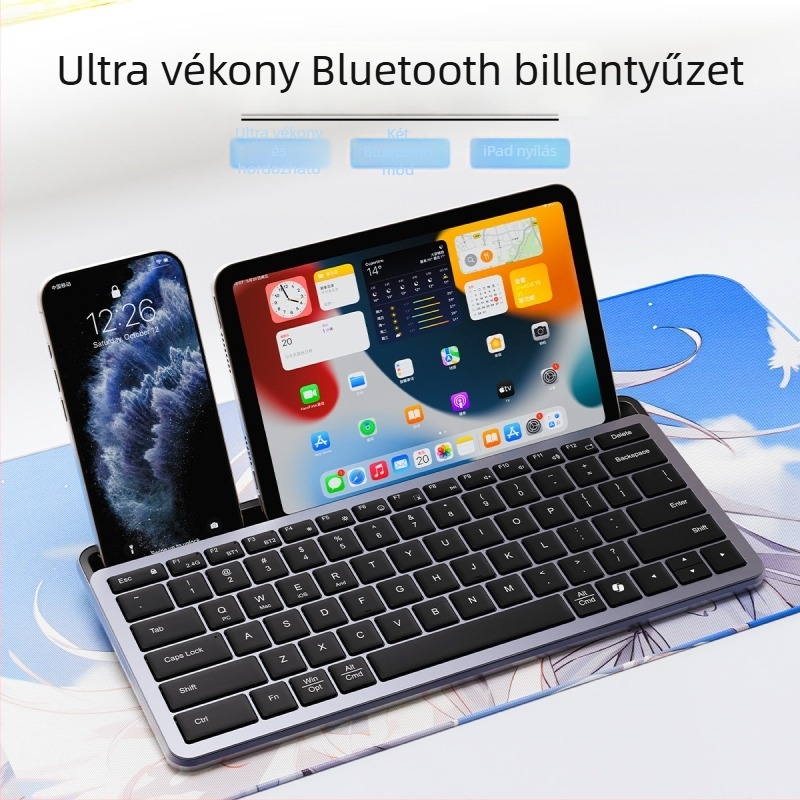 Ultra vékony Bluetooth billentyűzet, újratölthető, vezeték nélküli, csendes, 78 gomb, USB/Bluetooth, tabletek és laptopokhoz