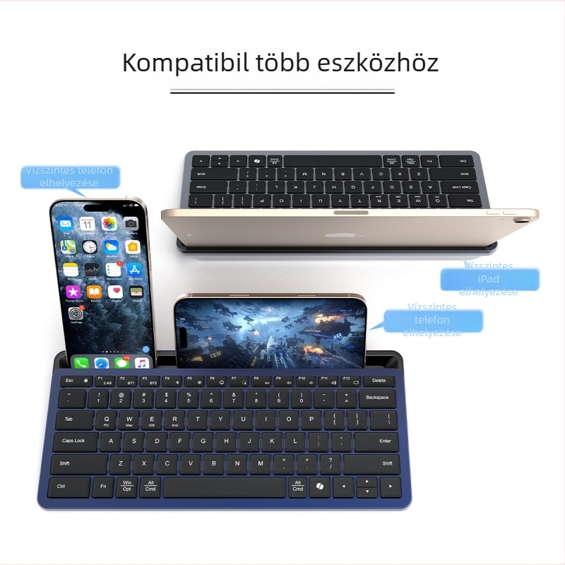 Ultra vékony Bluetooth billentyűzet, újratölthető, vezeték nélküli, csendes, 78 gomb, USB/Bluetooth, tabletek és laptopokhoz