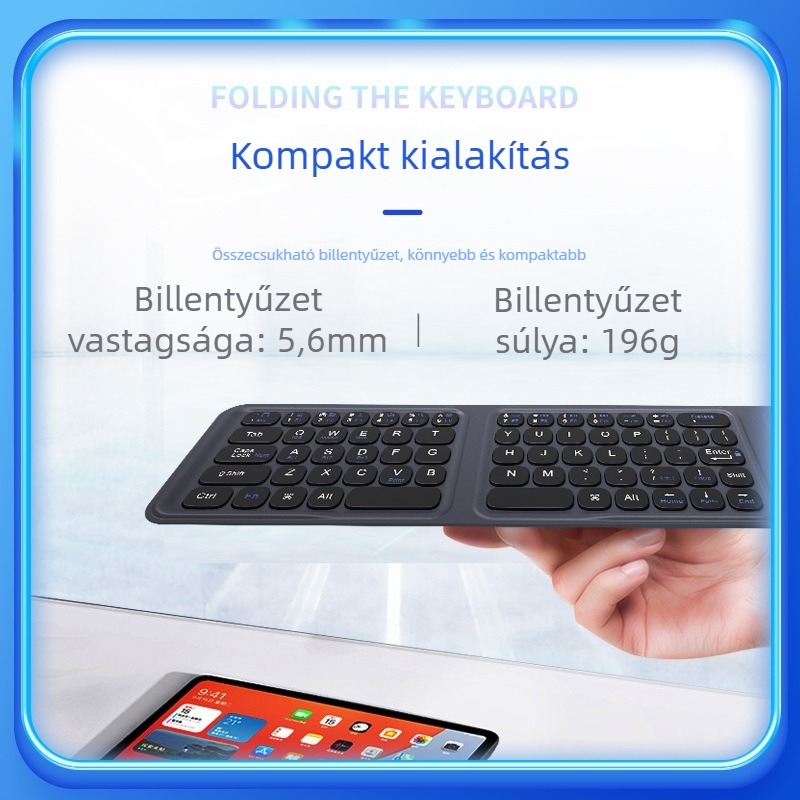 Háromszor hajtogatható Bluetooth billentyűzet érintőpad-dal – ultra vékony, újratölthető, csendes, kompatibil okostelefonokkal és tabletekkel