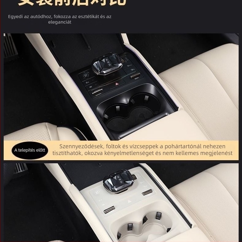 BYD Qin L középkonzolhoz szilikon alátét pohártartóval és váltópanellel, vezeték nélküli töltés és váltógomb védelem