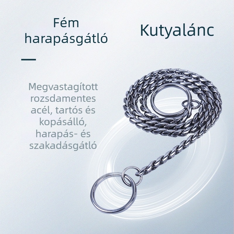P-alakú kutyalánc nagytestű edzéshez, rozsdamentes acél, strapabíró, korrózióálló, integrált pórázzal