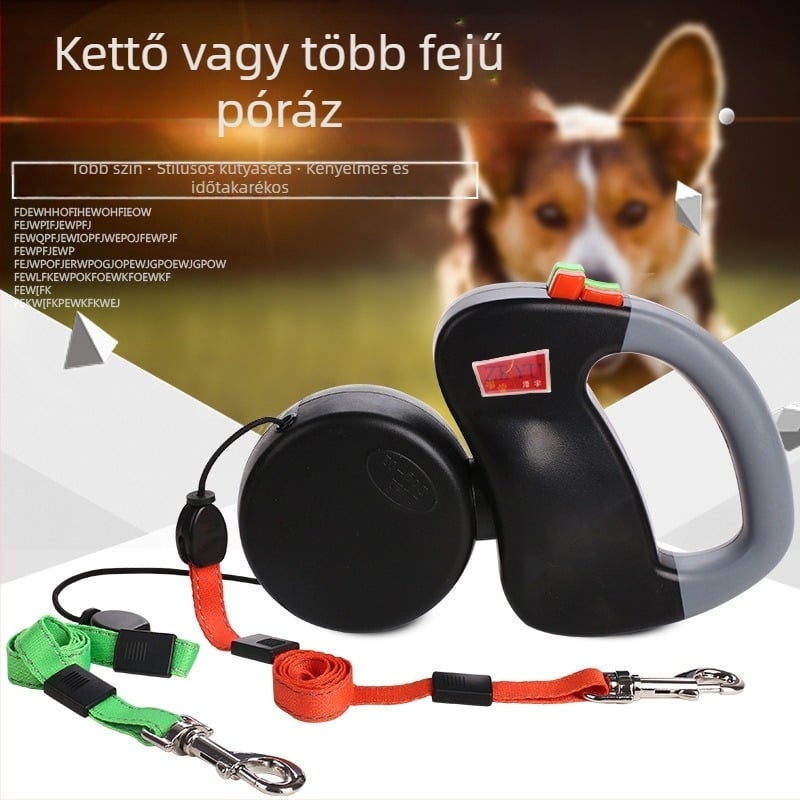 Két kutyára tervezett behúzható póráz anti-tekeredés funkcióval (ABS anyag, Pei Pet márka, bővíthető)