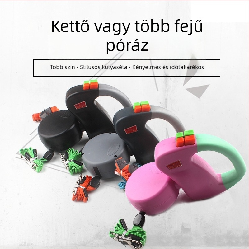 Két kutyára tervezett behúzható póráz anti-tekeredés funkcióval (ABS anyag, Pei Pet márka, bővíthető)