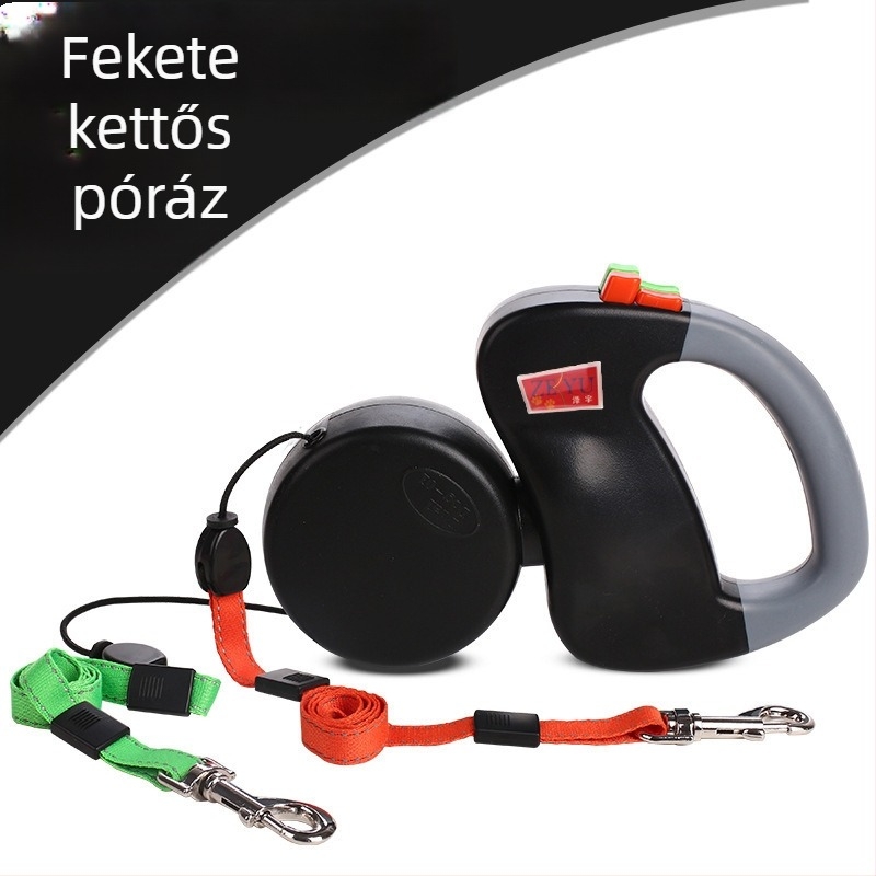Két kutyára tervezett behúzható póráz anti-tekeredés funkcióval (ABS anyag, Pei Pet márka, bővíthető)