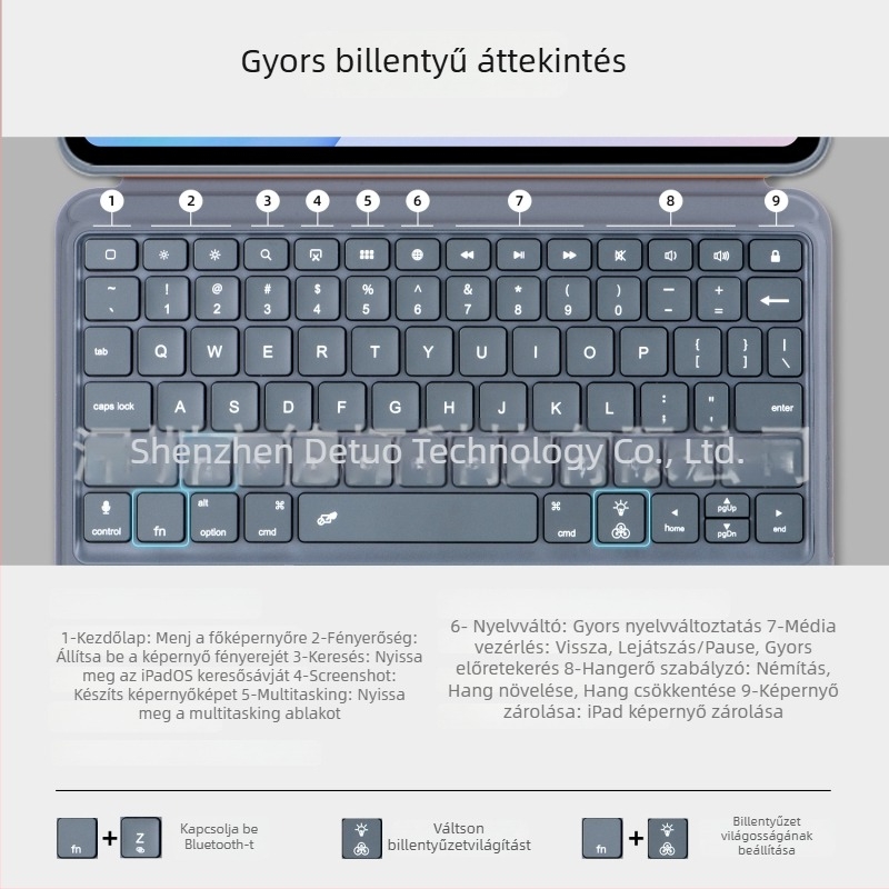 K07P Bluetooth billentyűzet tok iPad tablethez bőr külsővel – ergonómikus, OEM gyártás, kompatibilis az iPaddel