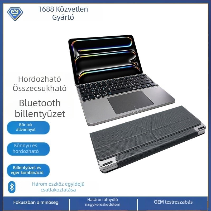 Hordozható, összecsukható Bluetooth billentyűzet tabletákhoz, kompatibilis iPad és Android készülékekkel