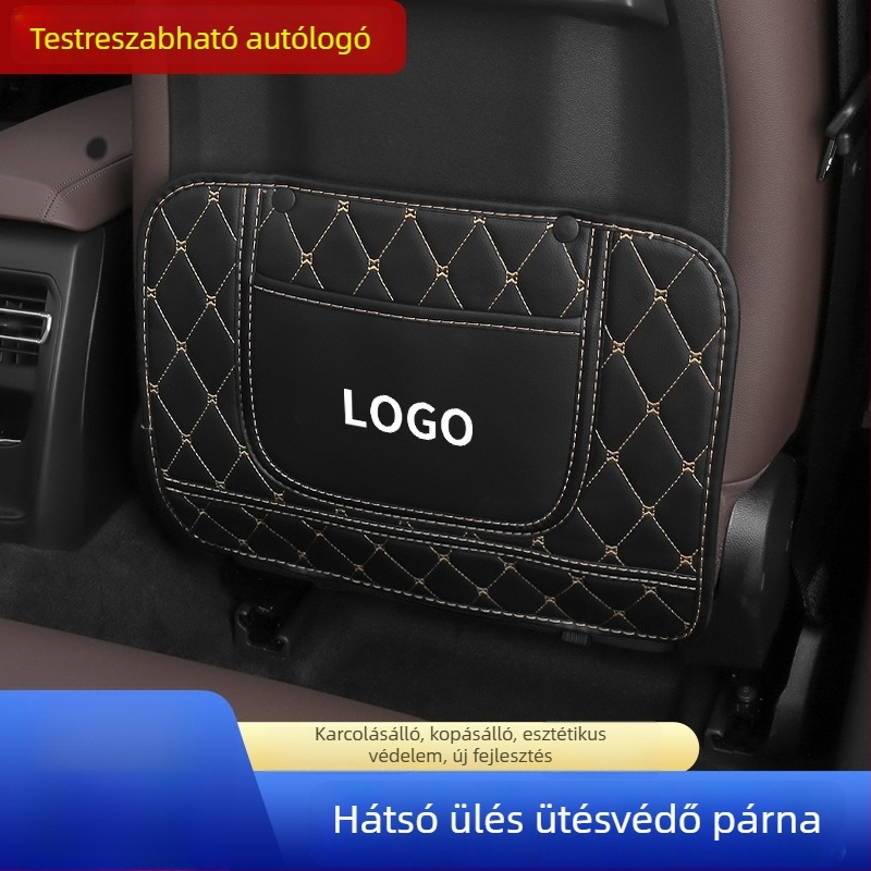 Bőr autóülés hátulsó védő párna gyerekeknek, karikatúra dizájn, négy évszakos, pillangó-diamant alak, nyomtatott logó