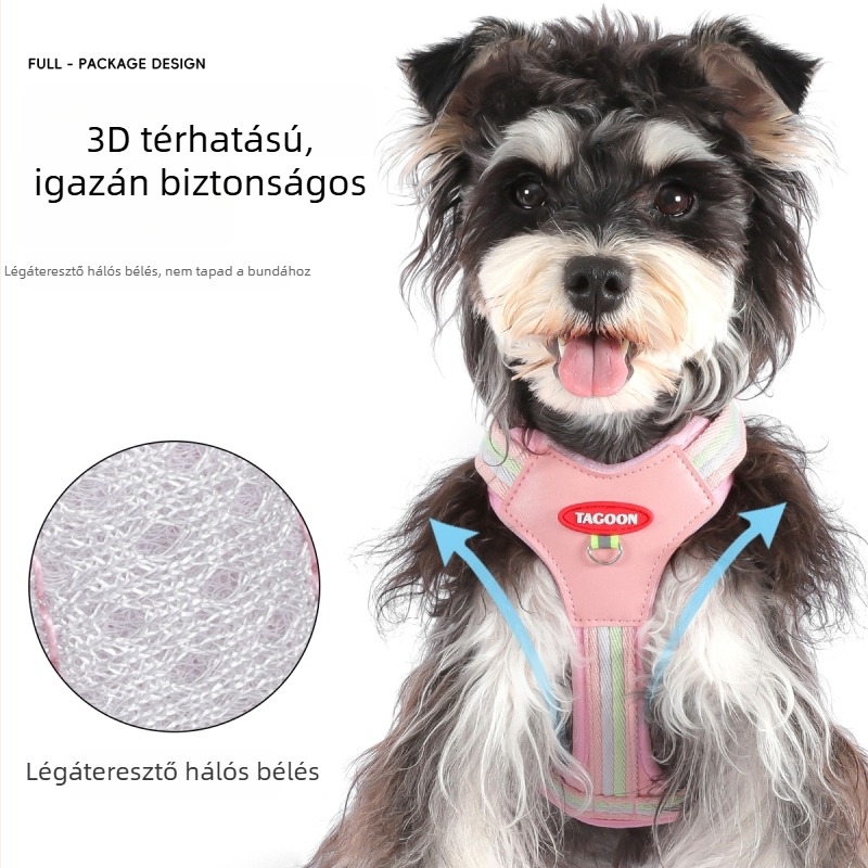 Hátizsák-stílusú kutyapóráz kis testű kutyáknak (Bichon Frisé), állítható sétapóráz