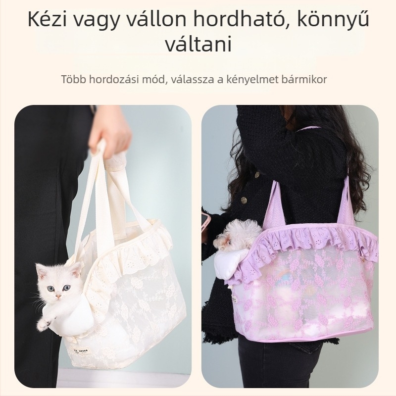 Állatbarát táska, légáteresztő hálós válltáska macskáknak és kutyáknak, csíkos minta, közepes puhaság, kapacitás: nagy/kicsi