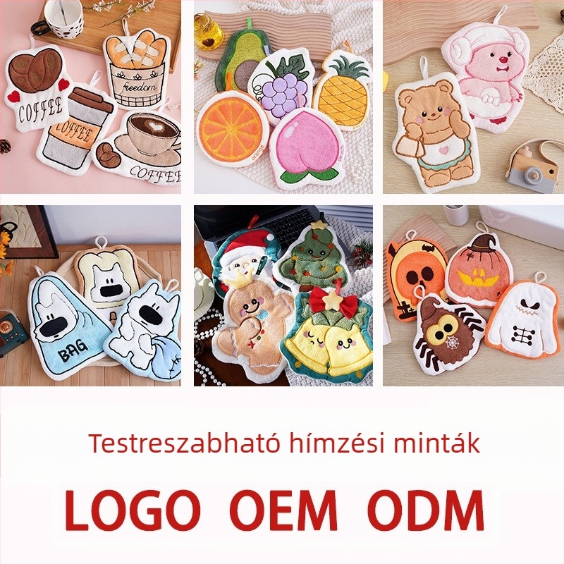 Kéztörlő korall velúrból, lógó dizájn, hímzett, testreszabható, aranyos kölyökkutya motívum, 30–50 g